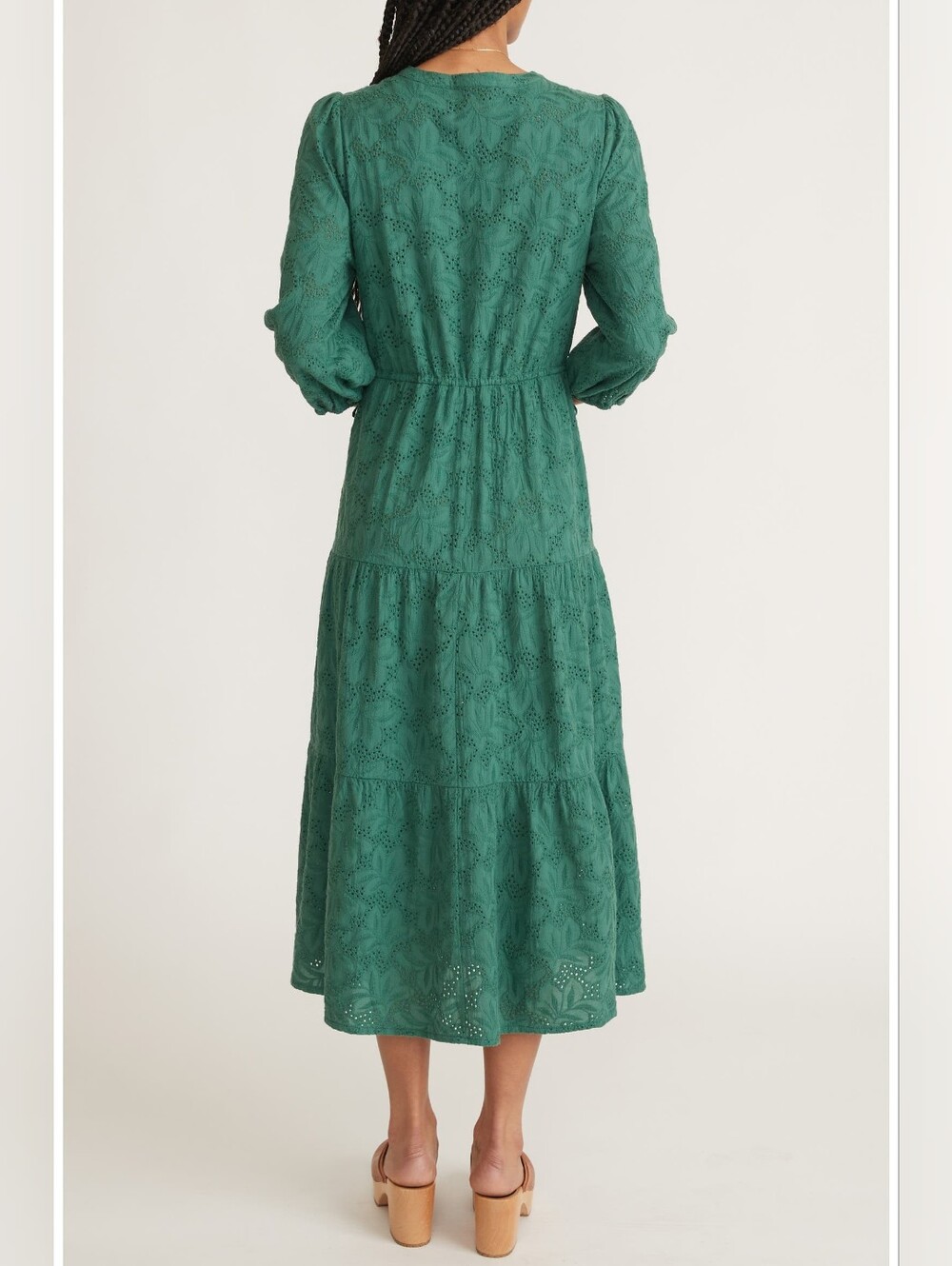 Marine Layer Willow Eyelet Midi Dress Smoke Pine Green Boho Cottagecore S - Picture 4 of 10